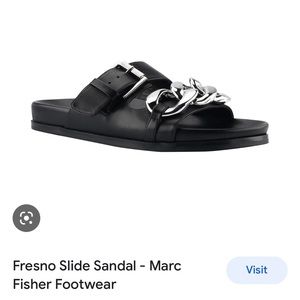 Marc Fisher LDT Fresno womens size 7 Black leather slides with silver chain
